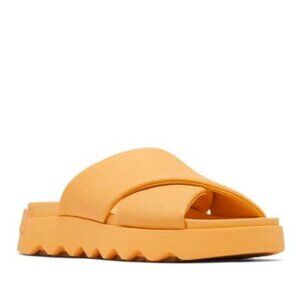 Sorel Viibe Crisscross Slide Sandals Leather Slip On Yellow Ray Sizes 8.5 NEW